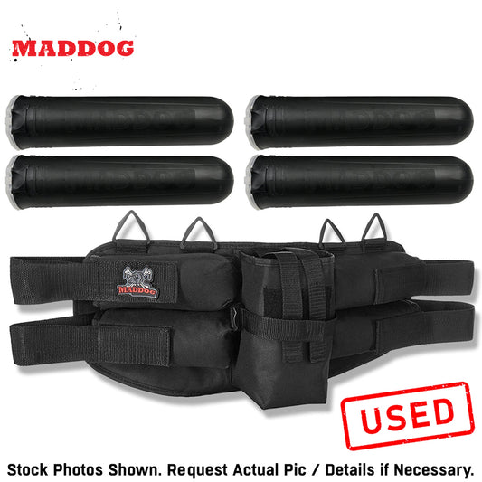 CLEARANCE Maddog 4+1 Entry Level Paintball Harness Pod Pack Belt with HPA CO2 Tank Holder Pouch | Includes (4) Paintball Pods - USED