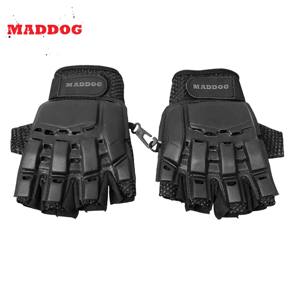 Maddog Paintball Protective Combo - Tactical Half-Finger Gloves, Padded Chest Protector, & Neoprene Neck Protector - Black or Camo