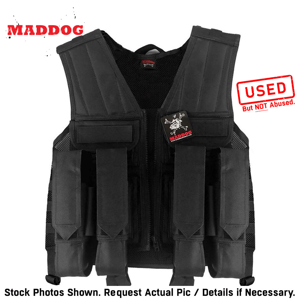 CLEARANCE Maddog Tactical Paintball Battle Vest with Tank and Pod Holder Attachments - Black | Used