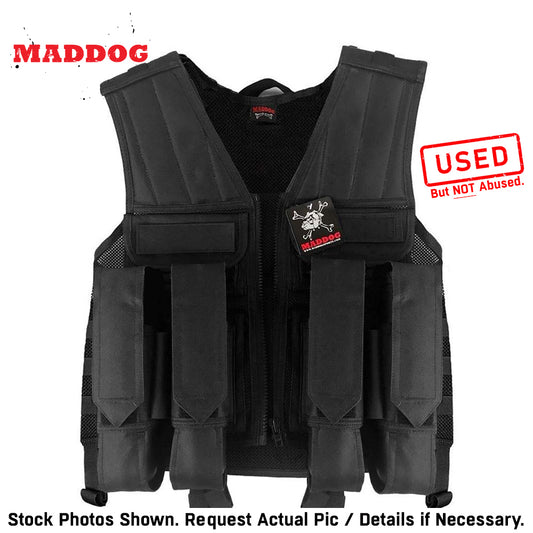 CLEARANCE Maddog Tactical Paintball Battle Vest with Tank and Pod Holder Attachments - Black | Used