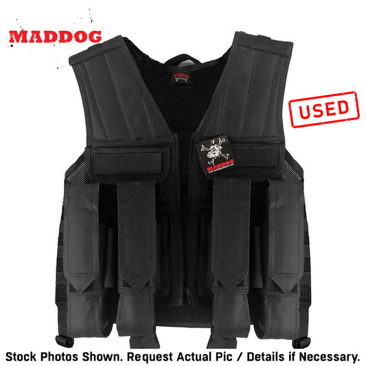 CLEARANCE Maddog Tactical Paintball Battle Vest with Tank and Pod Holder Attachments - Black | USED But NOT Abused