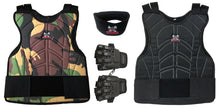 Maddog Paintball Protective Combo - Tactical Half-Finger Gloves, Padded Chest Protector, & Neoprene Neck Protector - Black or Camo