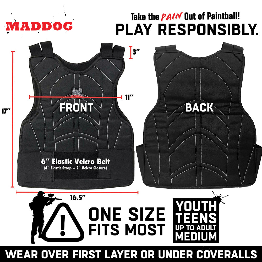 CLEARANCE Maddog Padded Airsoft Paintball Chest Protector, Tactical Half Finger Glove, & Neck Protector Combo Package - Black - Large / X-Large