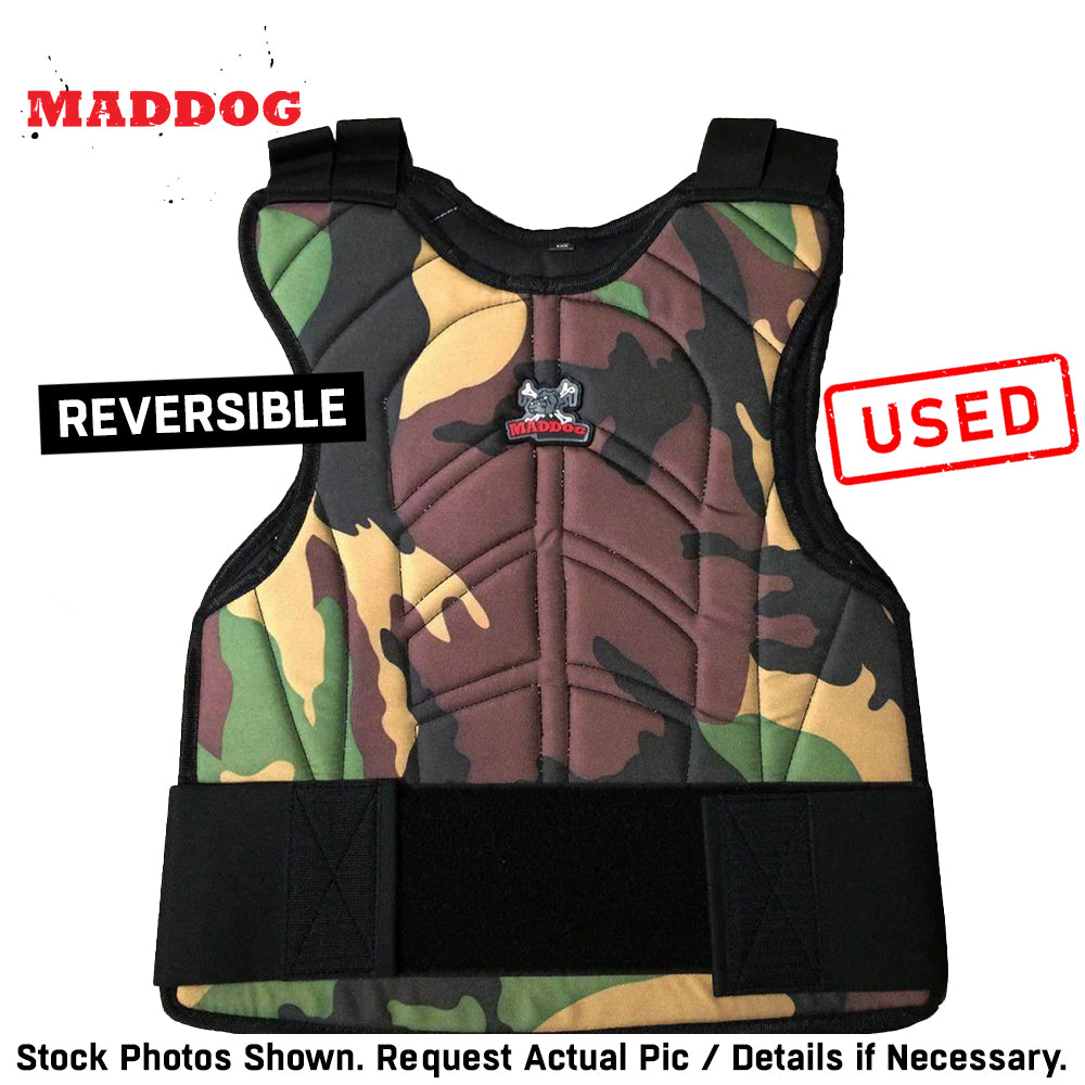 CLEARANCE Maddog Paintball Protective Combo - Tactical Half-Finger Gloves, Padded Chest Protector, & Neoprene Neck Protector - Black or Camo - USED But Not Abused