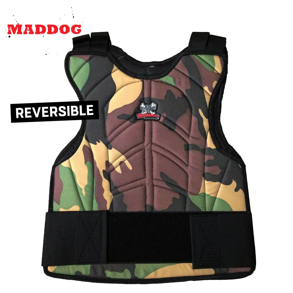 Maddog Paintball Protective Combo - Tactical Half-Finger Gloves, Padded Chest Protector, & Neoprene Neck Protector - Black or Camo