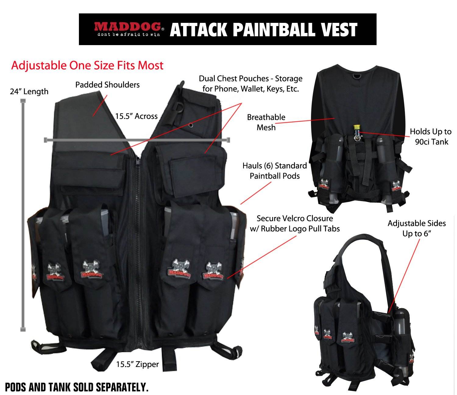 Maddog Tactical Paintball Attack Vest - Black - PaintballDeals.com