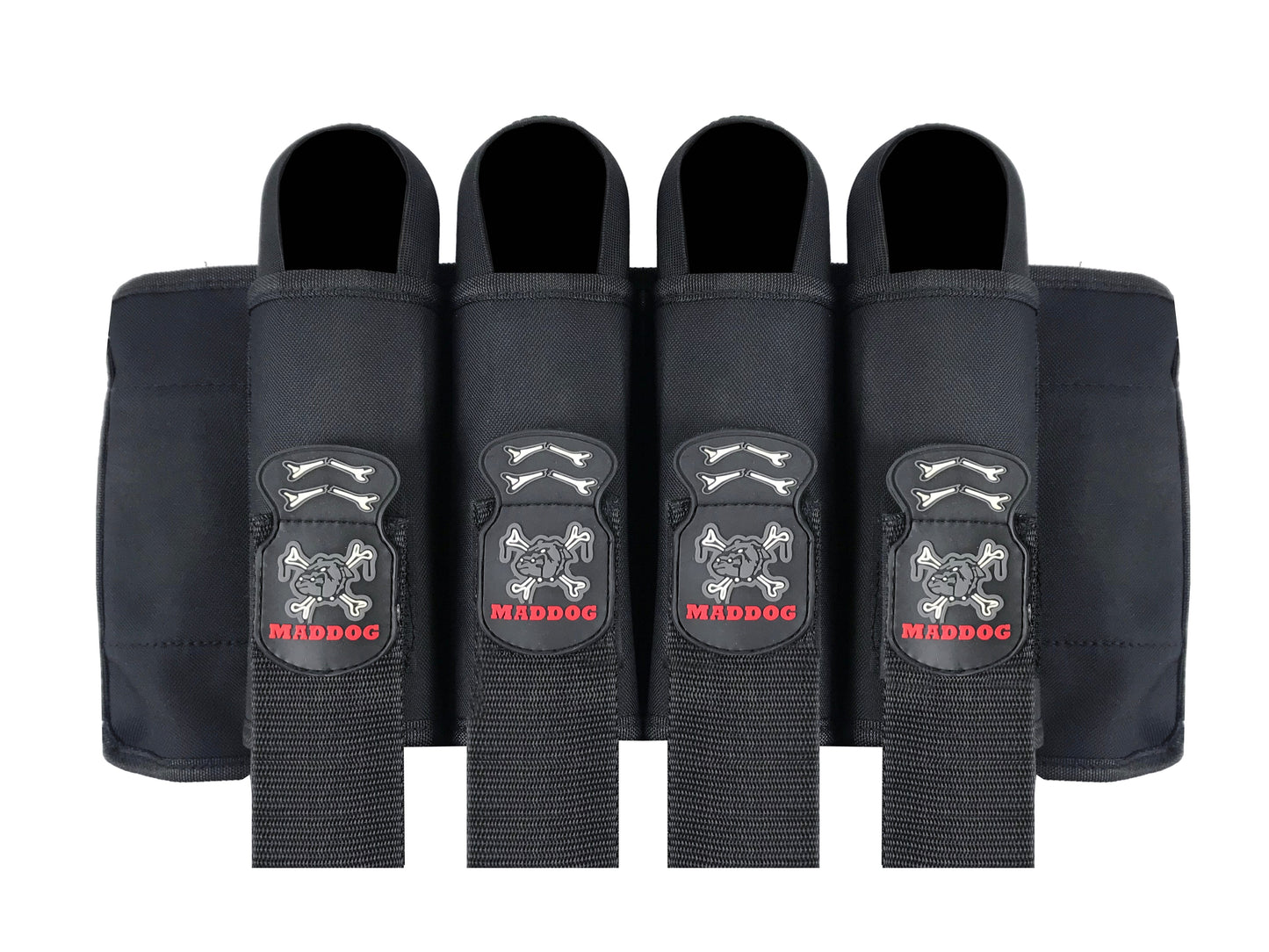 Maddog 4 Pod Vertical Paintball Harness Pod Pack w/ (4) 150 Round BONES Paintball Pods