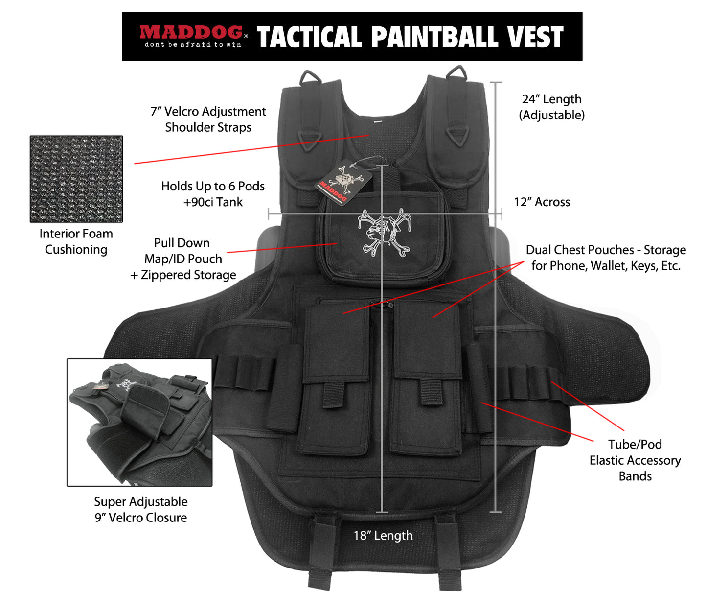 CLEARANCE Maddog Tactical Paintball Vest - Stealth Black | Used But NOT Abused