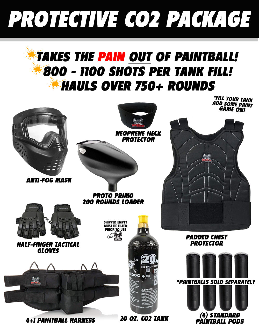 Tippmann Vantage .68 Caliber Semi-Automatic Protective CO2 Paintball Gun Starter Package