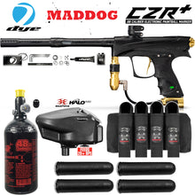 Maddog DYE CZR+ .68 Cal Full Auto Electronic Paintball Gun Marker Advanced Starter Package | HPA Tank, Empire Halo Too Loader, Neck Protector, Pro Harness & Paintball Pods