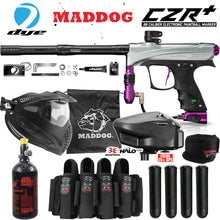 Maddog DYE CZR+ .68 Cal Full Auto Electronic Paintball Gun Marker Elite Starter Package | Thermal Anti-Fog Paintball Mask, HPA Tank, Empire Halo Too Loader, Neck Protector, Pro Harness & Paintball Pods