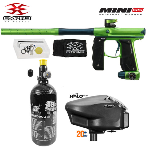 Empire Mini GS Electronic Full Auto Paintball Gun Starter Package w/ 48/3000 Compressed Air HPA Paintball Tank & Empire Halo Too Electronic Paintball Loader