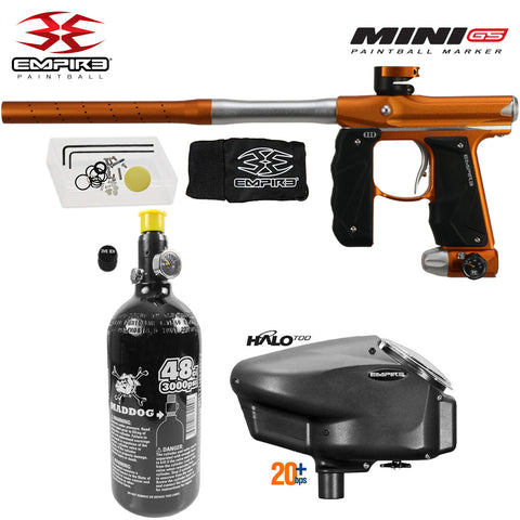 Empire Mini GS Electronic Full Auto Paintball Gun Starter Package w/ 48/3000 Compressed Air HPA Paintball Tank & Empire Halo Too Electronic Paintball Loader