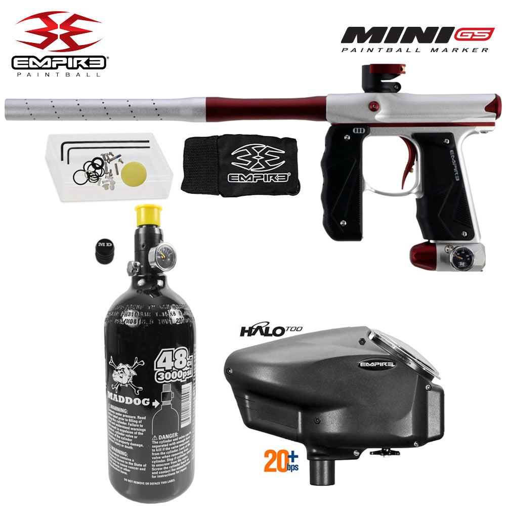 Empire Mini GS Electronic Full Auto Paintball Gun Starter Package w/ 48/3000 Compressed Air HPA Paintball Tank & Empire Halo Too Electronic Paintball Loader