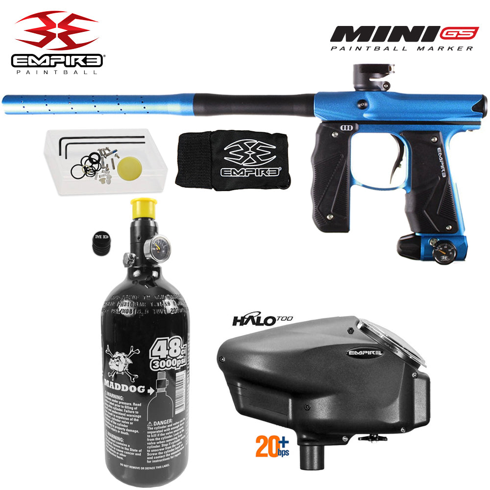 Empire Mini GS Electronic Full Auto Paintball Gun Starter Package w/ 48/3000 Compressed Air HPA Paintball Tank & Empire Halo Too Electronic Paintball Loader
