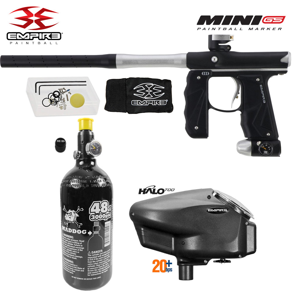 Empire Mini GS Electronic Full Auto Paintball Gun Starter Package w/ 48/3000 Compressed Air HPA Paintball Tank & Empire Halo Too Electronic Paintball Loader