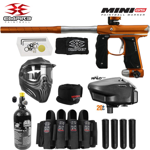 Empire Mini GS Full Auto Paintball Gun Marker w/ 48/3000 HPA Tank, Empire Halo Too Loader, Empire Helix Thermal Mask, Neck Protector, 4+3 Harness & (4) Pods Starter Package