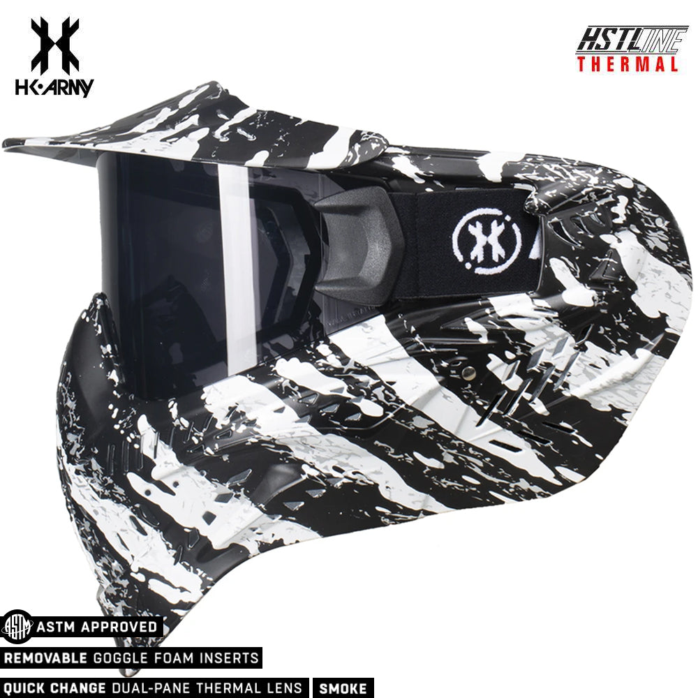 HK Army HSTL Goggle Thermal Anti-Fog Dual Pane Paintball Mask - Fracture Black/White (Smoke Thermal Lens) - USED But Not Abused