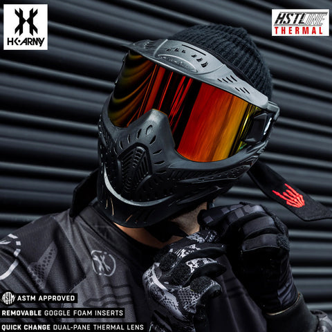 CLEARANCE HK Army HSTL Goggle Paintball Airsoft Mask with Anti Fog Thermal Lens - Black w/ Fire Lens