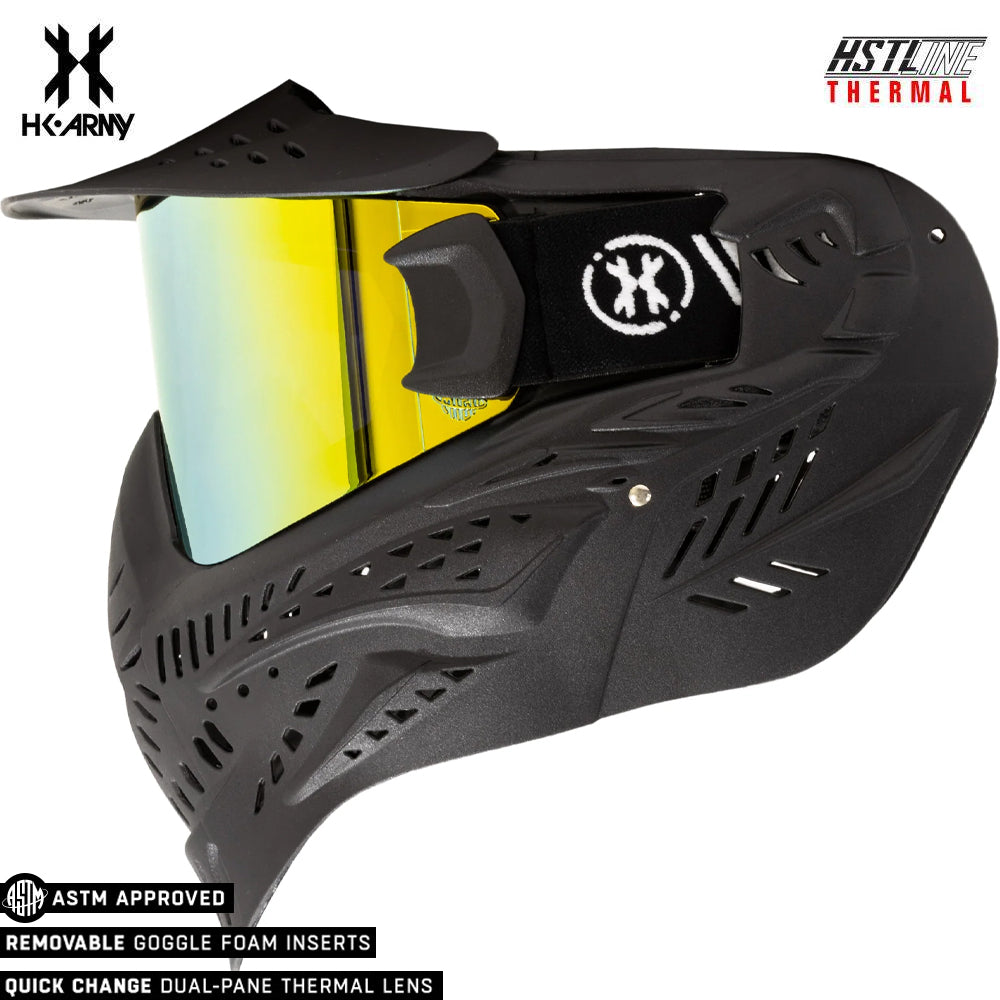 CLEARANCE HK Army HSTL Goggle Paintball Airsoft Mask with Anti Fog Thermal Lens - Black w/ Gold Lens | Used