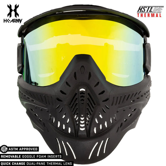 CLEARANCE HK Army HSTL Goggle Paintball Airsoft Mask with Anti Fog Thermal Lens - Black w/ Gold Lens