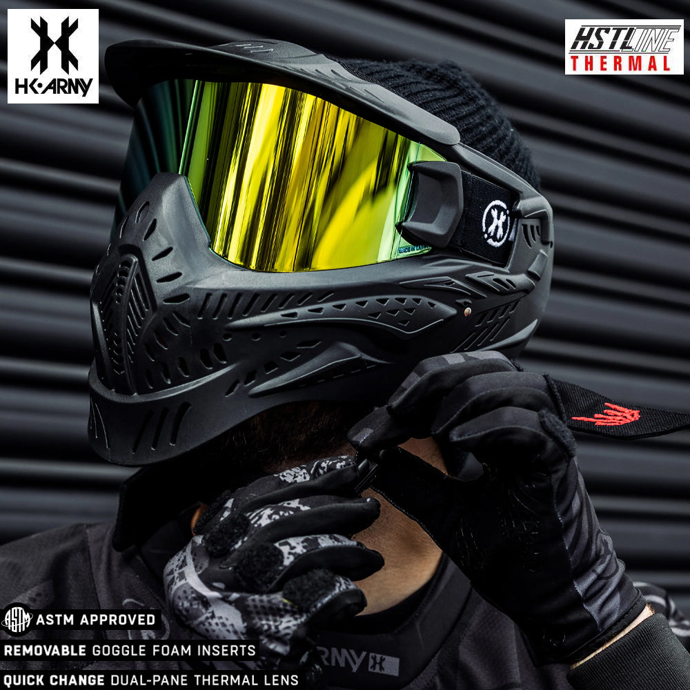 CLEARANCE HK Army HSTL Goggle Paintball Airsoft Mask with Anti Fog Thermal Lens - Black w/ Gold Lens