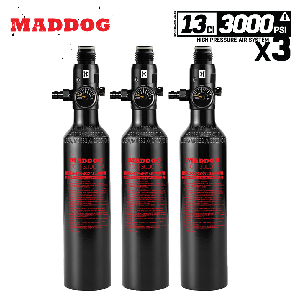 Maddog 13ci/3000psi Compressed Air Aluminum HPA Paintball Tank with Regulator - HYDRO CYCLE EXEMPT