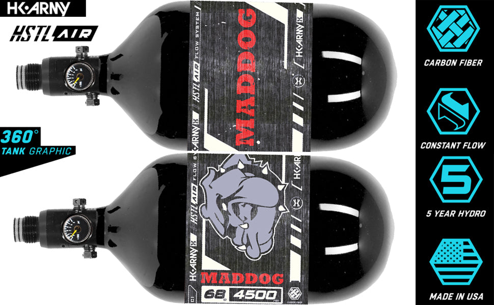 Maddog HK Army HSTL 68/4500 Carbon Fiber HPA Compressed Air Paintball Tank Bottle System - Standard Reg