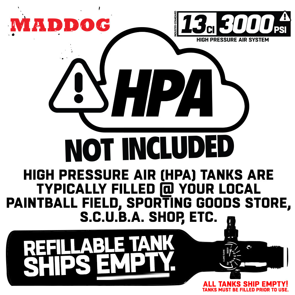 CLEARANCE USED Maddog 13ci/3000psi Compressed Air Aluminum HPA Paintball Tank with Regulator - 2025 HYDRO