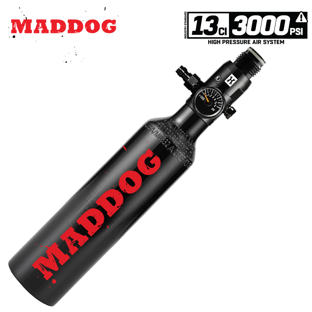 Maddog 13ci/3000psi Compressed Air Aluminum HPA Paintball Tank with Regulator - HYDRO CYCLE EXEMPT