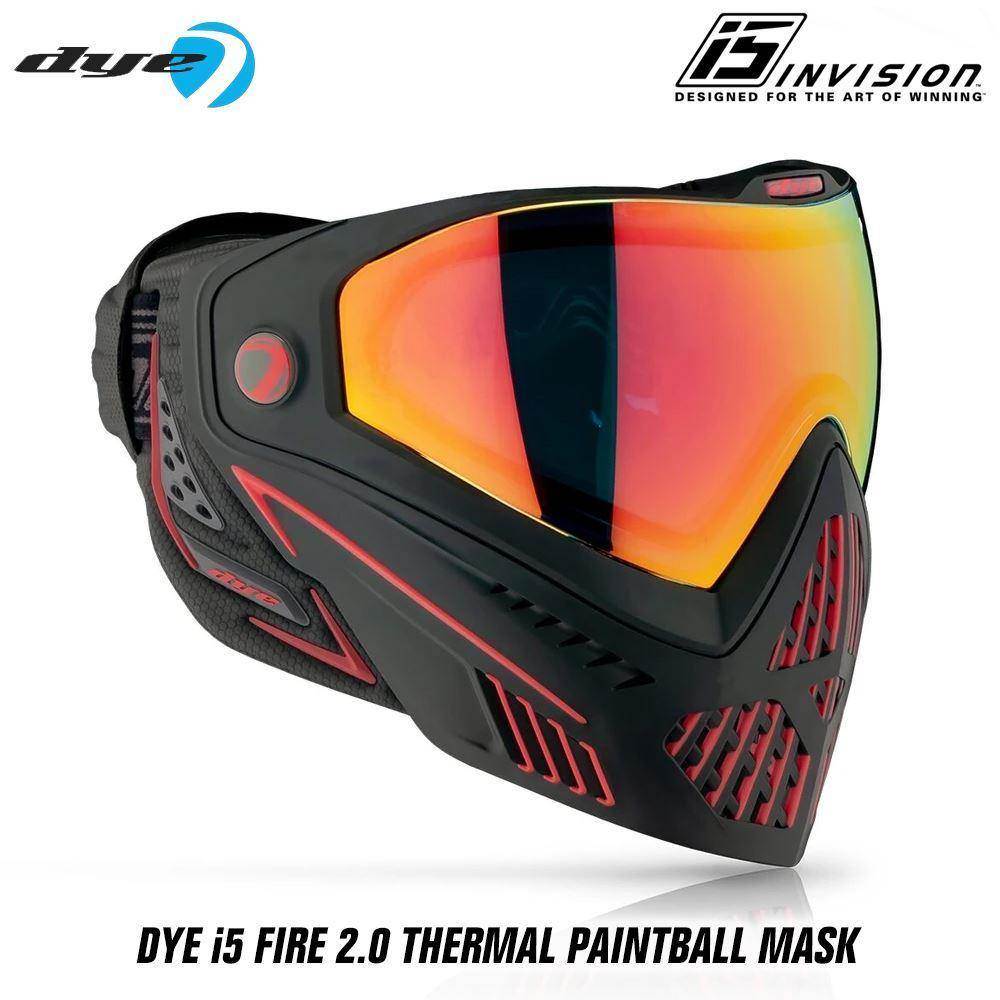 Dye I5 Thermal Paintball Mask Goggles with GSR Pro Strap - Fire 2.0 Black / Red - PaintballDeals.com
