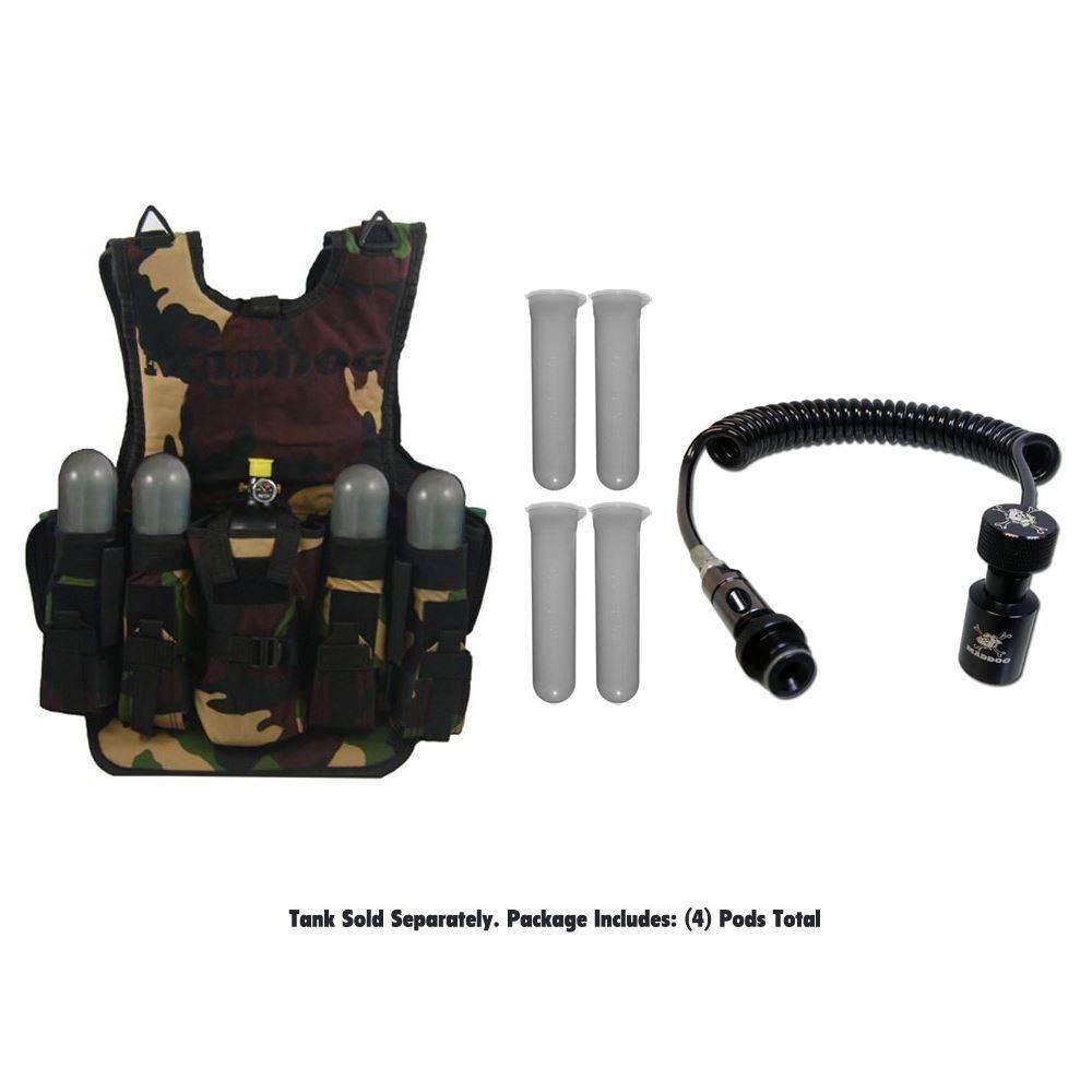 Maddog Tactical Camo Vest with Pods & Standard Remote Coil Paintball Package