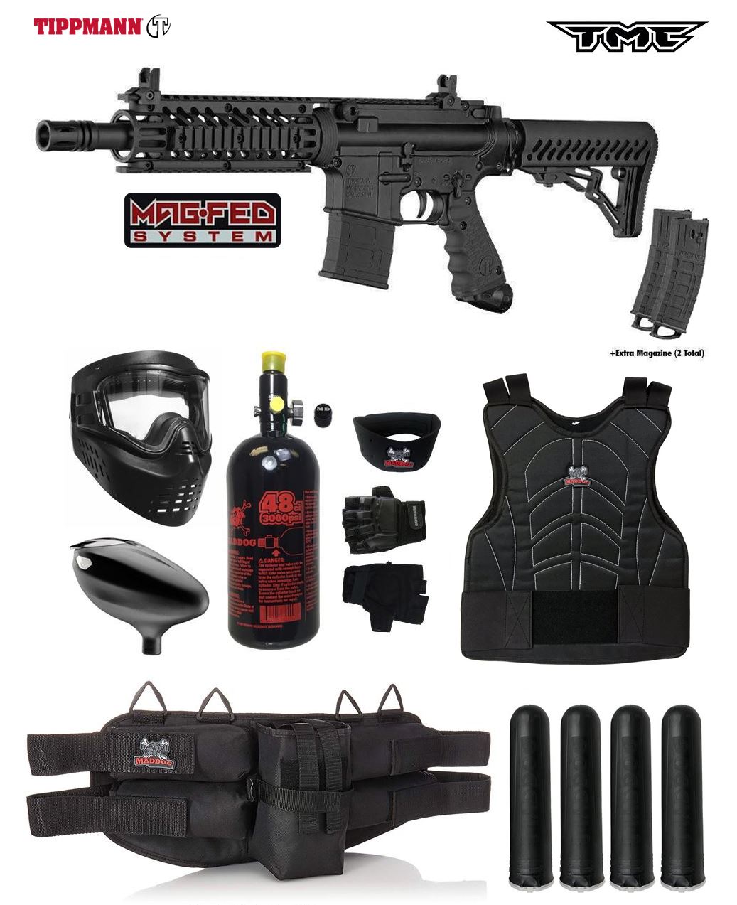 Tippmann TMC MAGFED Starter Protective HPA Paintball Gun Package