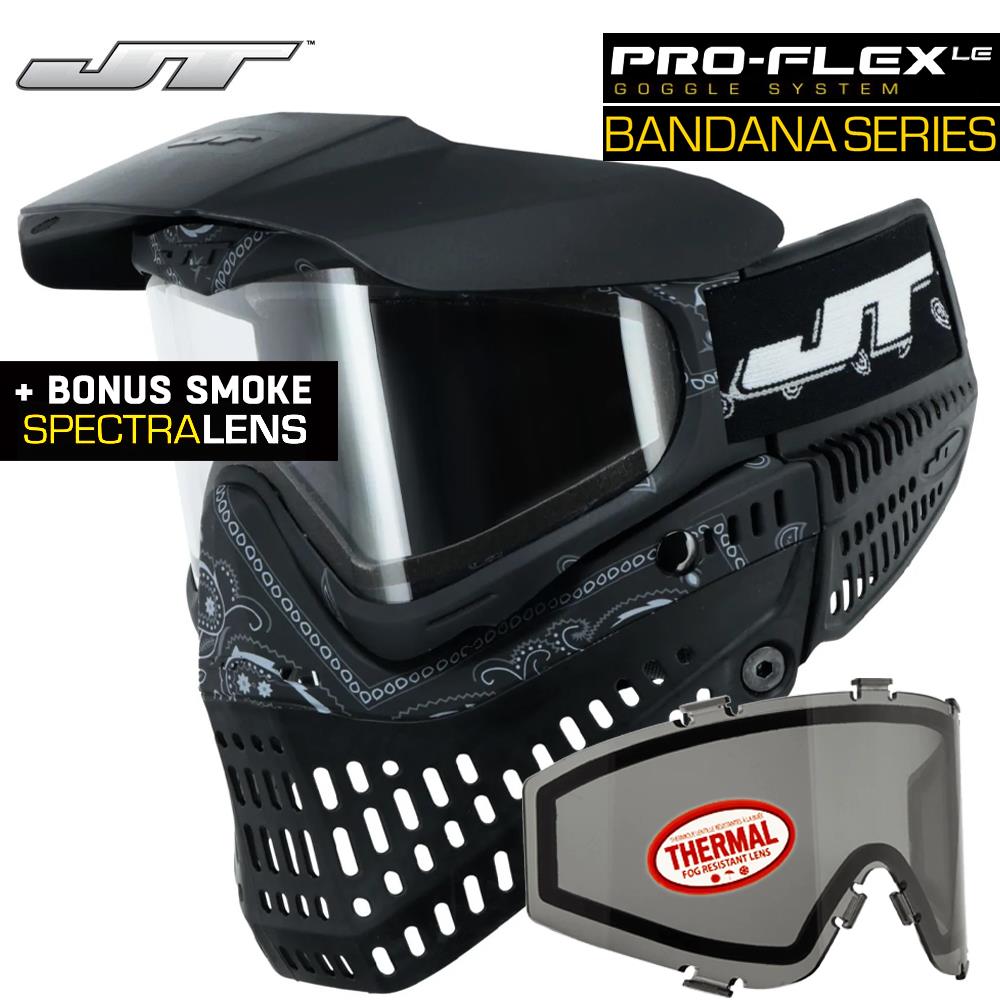 JT Proflex Thermal Anti-Fog Paintball Mask Goggles - LE Bandana Series w/ Clear & Smoke Lenses