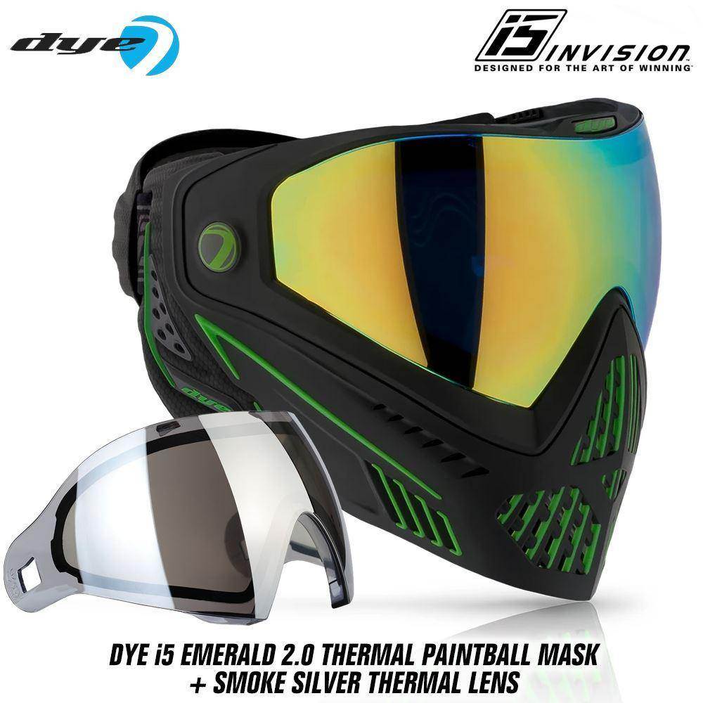 Dye I5 Thermal Paintball Mask Goggles with GSR Pro Strap - Emerald 2.0 Black / Lime - PaintballDeals.com
