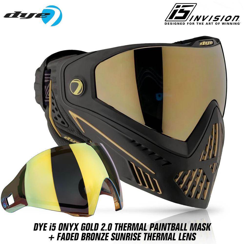 Dye I5 Thermal Paintball Mask Goggles with GSR Pro Strap - Onyx Gold 2.0 Black / Gold - PaintballDeals.com