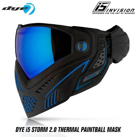Dye I5 Thermal Paintball Mask Goggles with GSR Pro Strap - Storm 2.0 Black / Blue - PaintballDeals.com