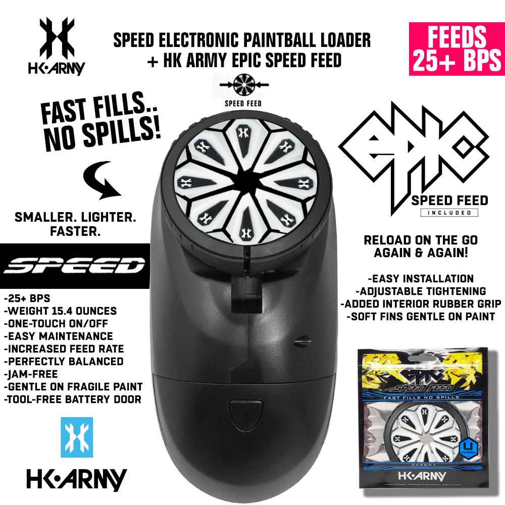 HK Army Speed Electronic Paintball Loader with Epic Speed Feed - 25+ BPS