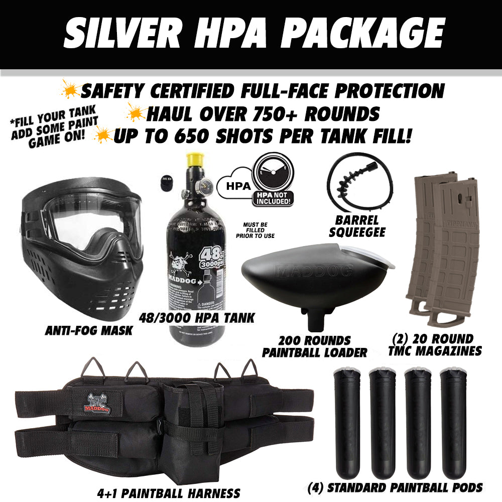 Maddog Tippmann TMC MAGFED Silver HPA Paintball Gun Marker Starter Package