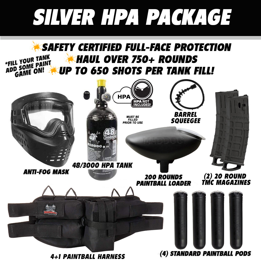 Maddog Tippmann TMC MAGFED Silver HPA Paintball Gun Marker Starter Package
