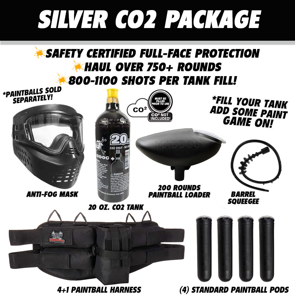 Maddog Tippmann 98 Custom Platinum Series Silver CO2 Paintball Gun Marker Starter Package