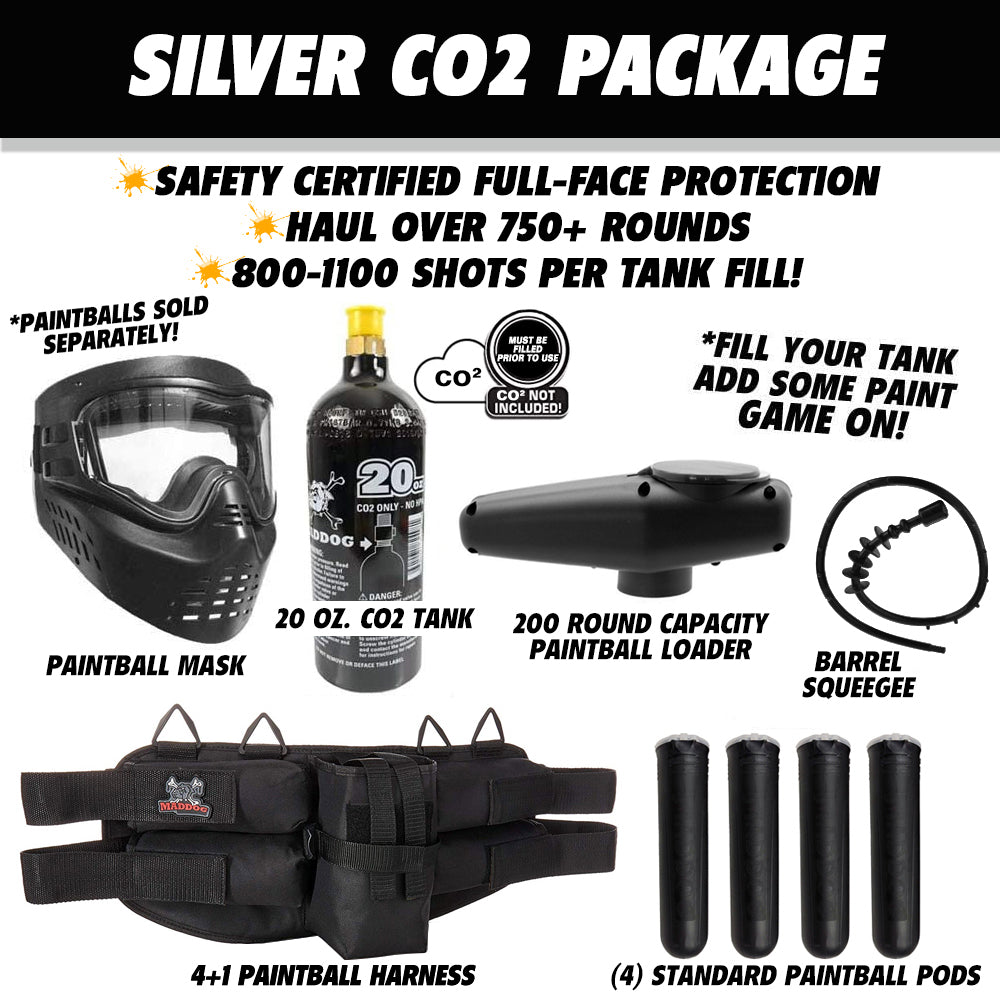 Maddog Tippmann A-5 Silver CO2 Paintball Gun Marker Package