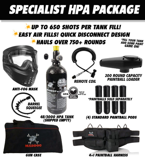 Maddog Tippmann A-5 Specialist HPA Paintball Gun Marker Package