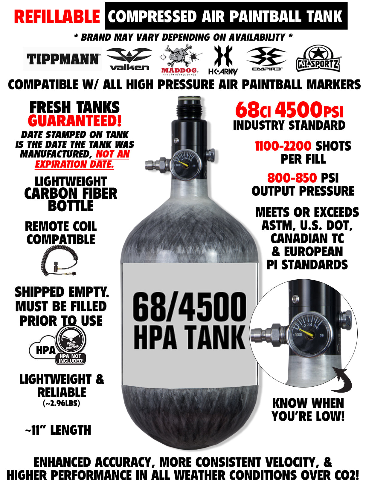 Empire Axe 2.0  Electronic Full Auto Paintball Gun Starter Package w/ 68/4500 Carbon Fiber Compressed Air HPA Paintball Tank & Empire Halo Too Electronic Paintball Loader