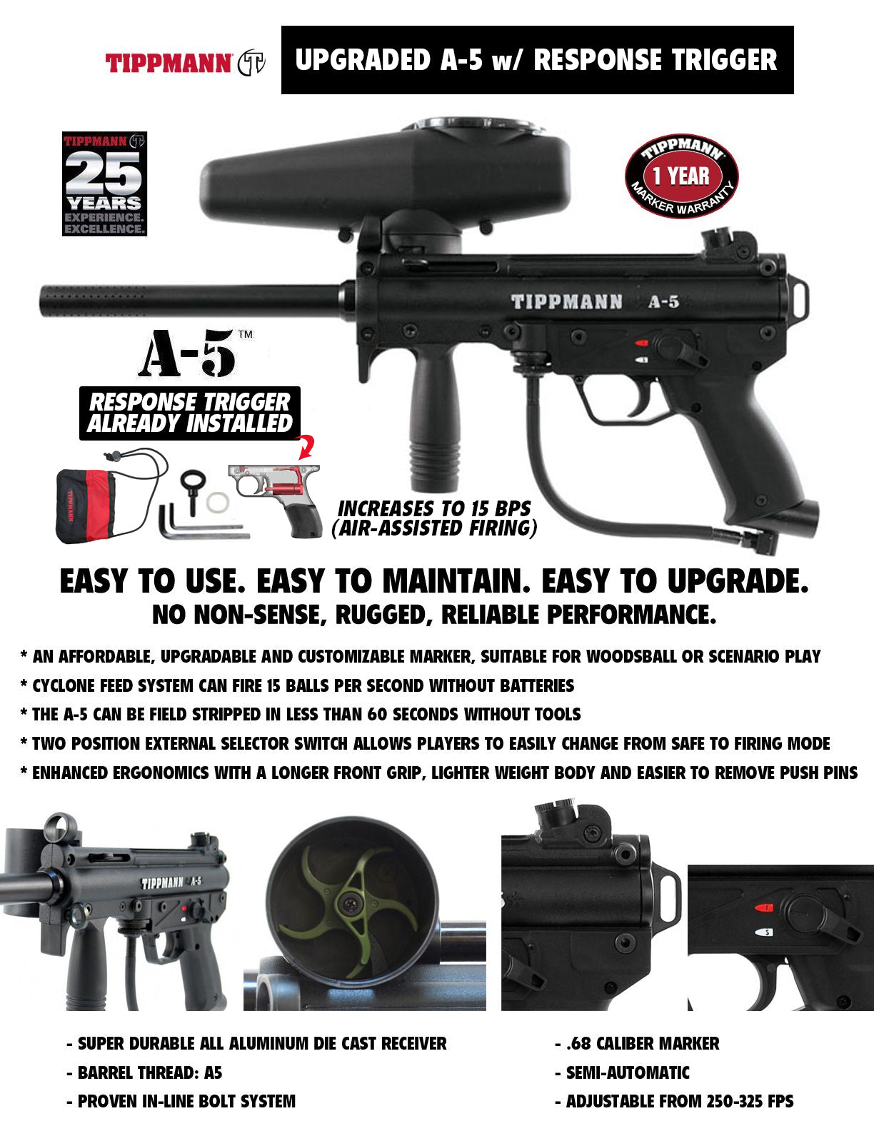 Maddog Tippmann A-5 Titanium CO2 Paintball Gun Package