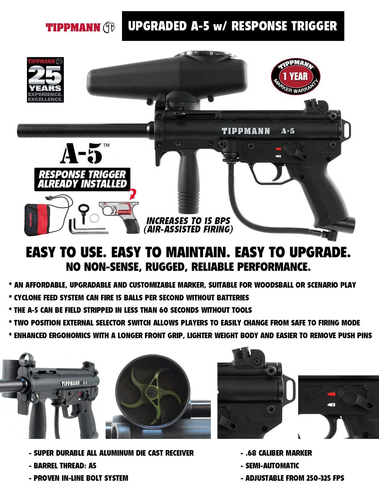 Maddog Tippmann A-5 Corporal HPA Paintball Gun Marker Package