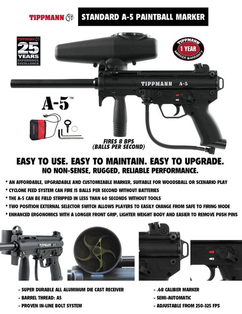 Maddog Tippmann A-5 Corporal HPA Paintball Gun Marker Package
