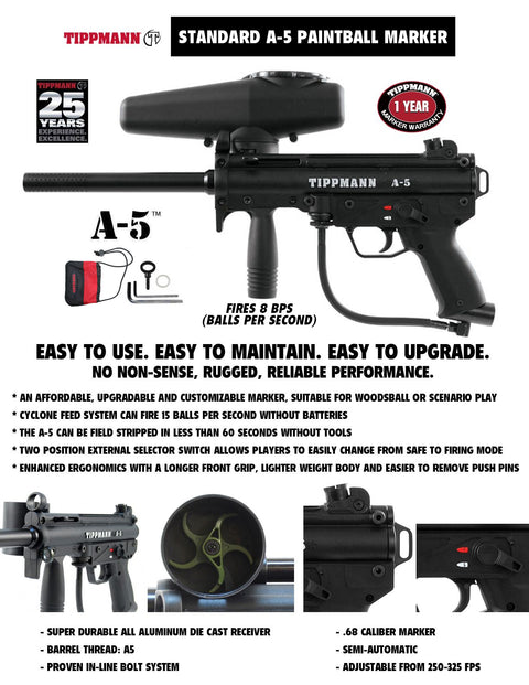 Maddog Tippmann A-5 Titanium HPA Paintball Gun Marker Starter Package