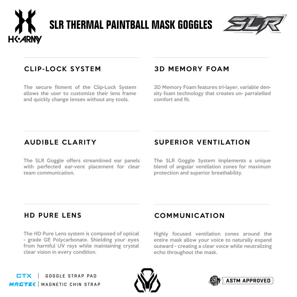 HK Army SLR Anti-Fog Thermal Paintball Mask Goggle - Rise (Black/Black/Smoke) - Scorch Thermal Lens