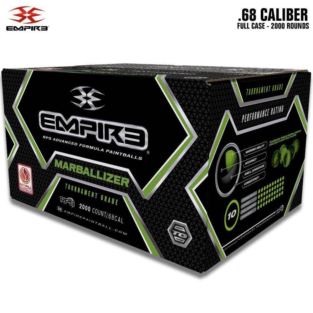 Empire Marballizer .68 Caliber Paintballs - Clear Blue Swirl Shell / Yellow Fill - Full Case 2,000 Rounds - PaintballDeals.com